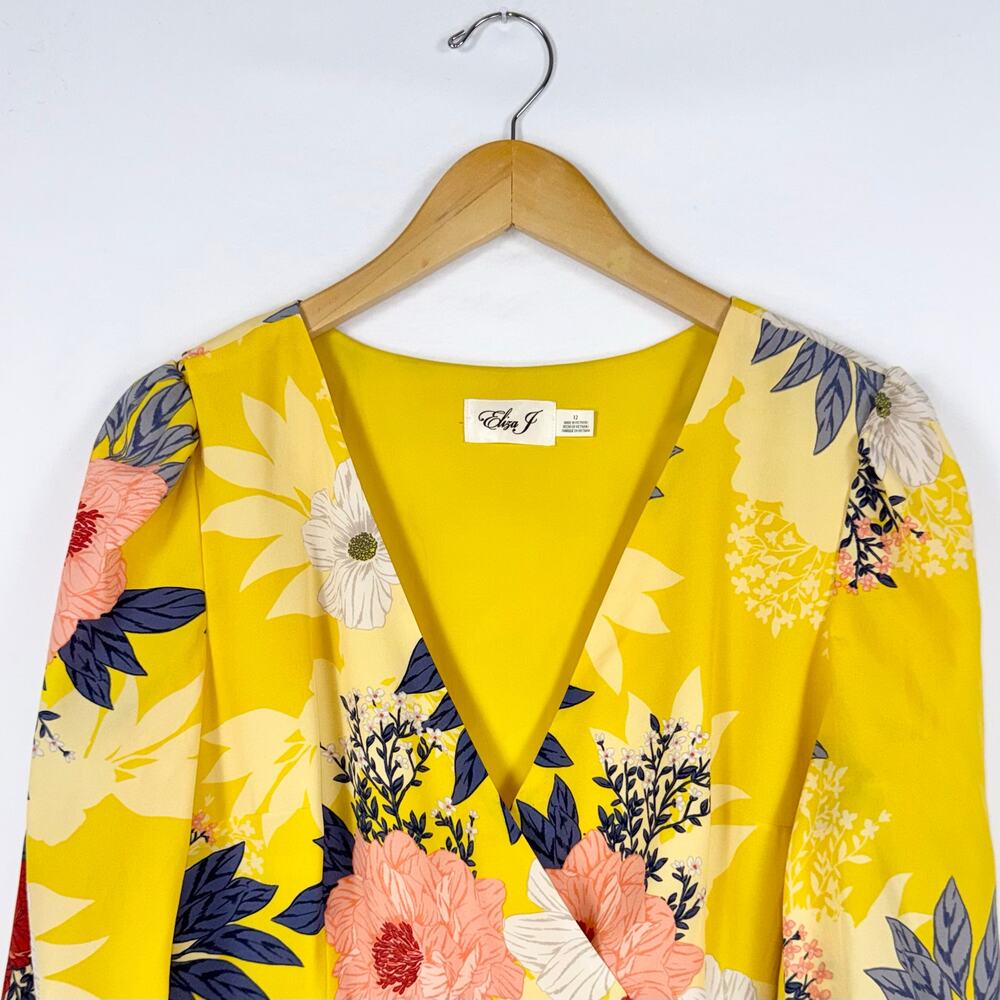 Eliza J Floral Faux Wrap Midi Dress Women's 12 Yellow Multicolored - Picture 4 of 16